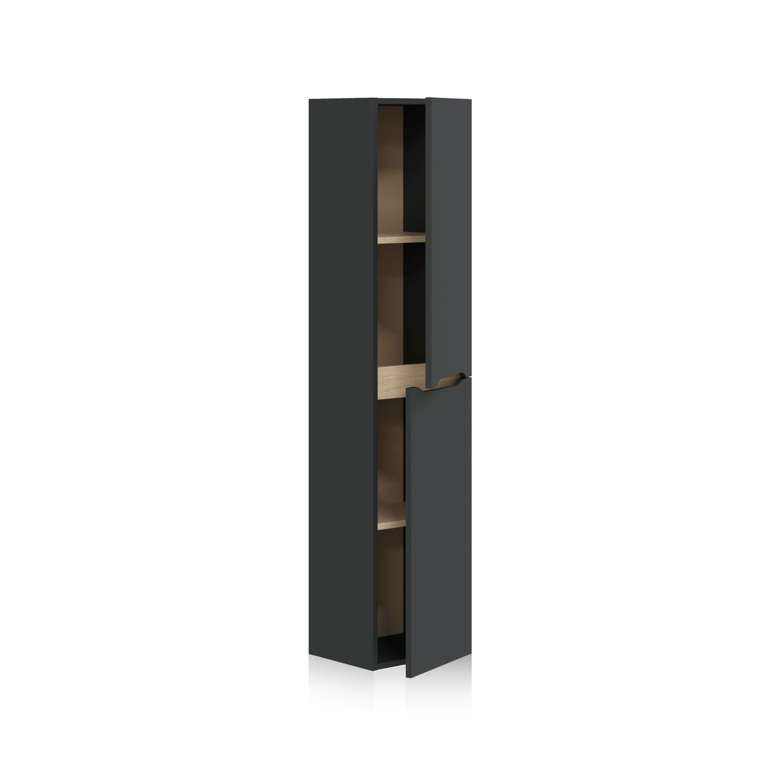 duehome | Columna de Baño Suspendida, Módulo con Almacenaje, Modelo Opera, Acabado en Antracita y Roble, Medidas: 31 cm (Largo) x 135 cm (Alto) x 26 cm (Fondo)