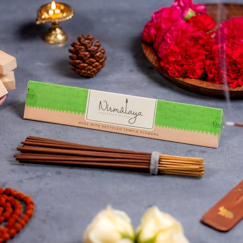 Image of Nirmalaya Sandalwood & Tulsi Incense Sticks 80 Sticks | 100% Natural Charcoal-Free Agarbatti from Sacred Temple Flowers | Organic Handmade for Pooja, Meditation, Yoga & Aromatherapy