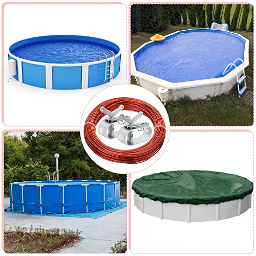 2 Set Swimming Pool Cover Winch and Cable Kit 100Ft & 130 Ft Pool Cover