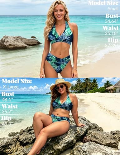 Image of Sopliagon Women's Bikini Sets Twist Front Two Piece Swimsuit Halter Bathing Suit