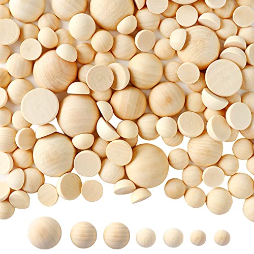 JZHBEI 150PCS Half Wooden Balls, Unfinished Split Wood Balls, Wood Mini Hemisphere Half Balls, Natural Half Beads, for DIY Projects Arts Crafts Supplies, 4 Sizes