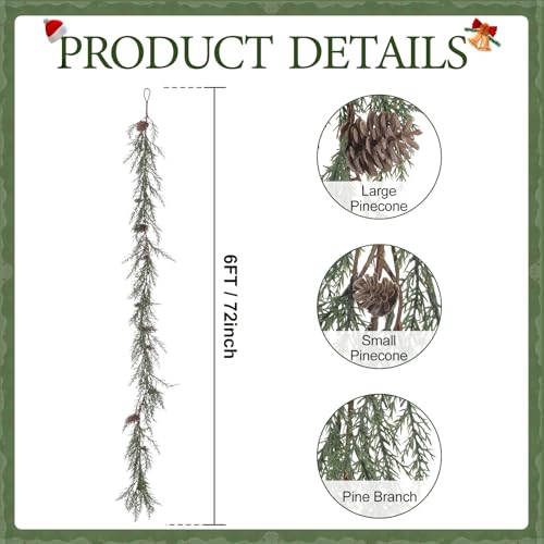 Artgar-Pine-Garland-Realistic-6-FT-Cedar-Garland-Christmas-Garland-with-30-Warm-Lights-with-8-Light-Modes-Garland-Christmas-Decorations-for-Mantels-Stair-Table-Decor-White-Green Artgar Pine Garland Realistic 6 FT Cedar Garland Christmas Garland with 30 Warm Lights with 8 Light Modes Garland Christmas Decorations for Mantels Stair Table Decor White Green