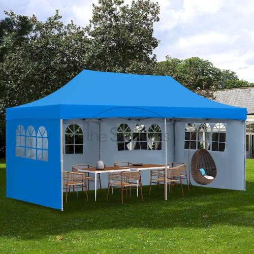Image of 10x20ft / 3x6m Pop up Outdoor Canopy Tent | Portable Shade Instant Folding Gazebo Tent | Heavy Duty Gazebo Canopy Shelter 2 Mins Installation | 40Kgs (Classic Blue with with 3 Window Side Walls)
