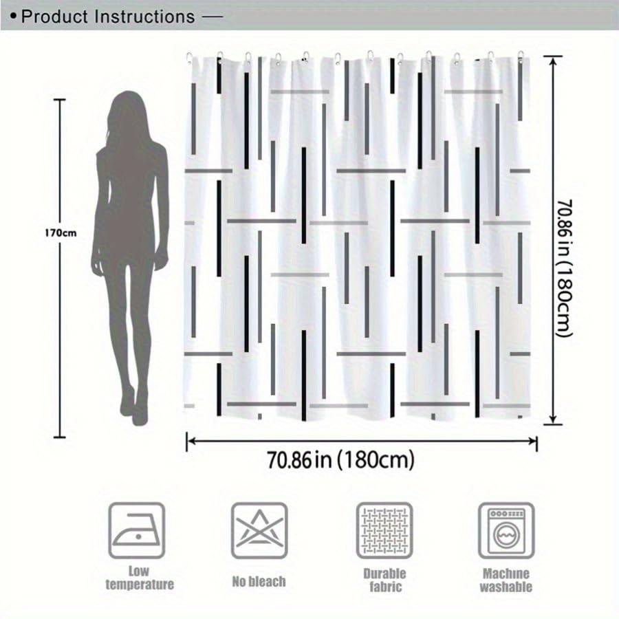 Rideau de douche imperméable à lignes géométriques polyester 120x210 cm - 6
