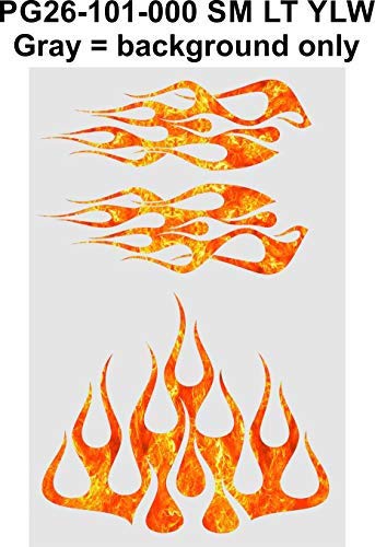 Image of STYLE1 Multi-Color Flame Decal Kit Golf Cart, UTV, RC, ATV, Mower, Motorcycle Tank (D - XLarge, PG26-101-000 SM LT Yellow)