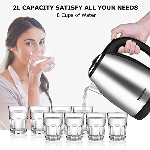 Topwit Electric Kettle Water Heater Boiler, Stainless Steel Cordless Tea Kettle 2 Liter with Fast Boil, Auto Shut-Off and Boil Dry Protection