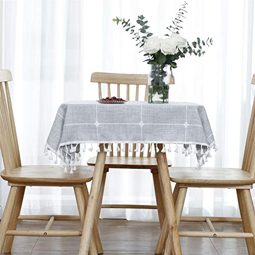 Luckyhousehome Checked Lattice Small Square Tablecloth Embroidery Tassel Table Cover For Home Dinning Tabletop 35X35 Inch, Gray #TOP4