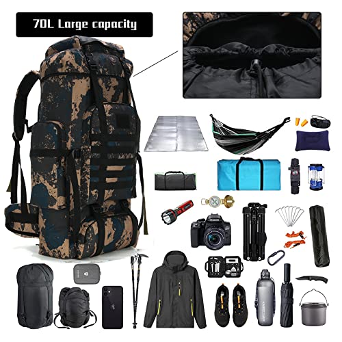 WintMing 70L Camping Hiking Backpack Molle Rucksack Waterproof Traveling Daypack, No Internal Frame (70L-Blue CP) - Thumbnail 3