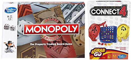 Image of Monopoly Deluxe Edition Game, Ages 8 Years Old and Up&Hasbro Connect 4 Grab and Go Game; for Kids Ages 6 and Up, Multicolor