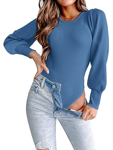 Image of MASCOMODA Womens Puff Long Sleeve Ribbed Sweater Bodysuits