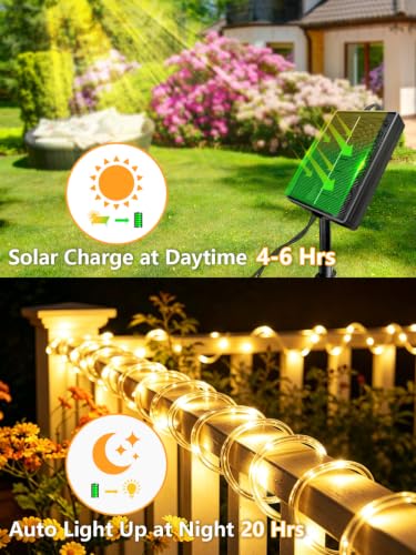 Dreamland 66FT Solar Rope Lights, Outdoor String Lights with Remote Control, 200 LED Tube Tree Lights IP65 Waterproof, 8 Lighting Modes Patio Garden Party Wedding Christmas Decorations, Warm White - image 2