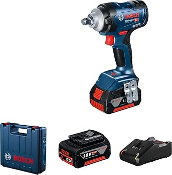 Bosch GDS 18V-400 Heavy Duty Cordless Impact Wrench, M20, Brushless Motor, 400 Nm, 3,700 Bpm, 1/2'', Auto Bolt Release, 1.25 kg, 2 X Battery GBA 18V 5.0ah & Quick Charger GAL 18V-40, 1 Year Warranty