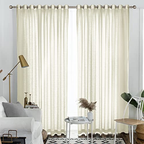 Melodieux Cortinas semitransparentes de color amarillo claro de 108 pulgadas de largo para sala de estar, dormitorio, aspecto de lino extra largo, cortinas de gasa con ojales, 120 x 250 cm (2 paneles)