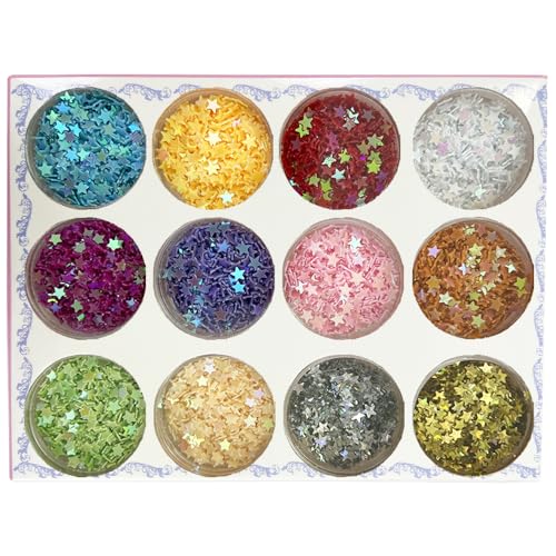 Purpurina, 12 colores para festivales con purpurina, accesorios para uñas, ojos, labios, pelo, cuerpo, maquillaje, Halloween, maquillaje, estrella de cinco puntas