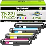 GREENCYCLE Black and Color Toner Cartridges (4 Pack) Compatible With Brother TN221 TN225 Use With Brother HL-3140CW HL-3170CDW MFC-9130 MFC-9330 MFC-9340 Printers