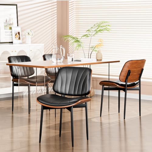 YaFiti Mid Century Dining Chairs Set of 2 with Walnut Bentwood, Black - 2