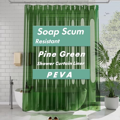 Image of AmazerBath Extra Long Shower Curtain Liner 72x84, Clear Green Shower Liner 84 Inches Long, Plastic Shower Curtain Liners, Cute Tall Shower Liner, PEVA Bathroom Shower Curtain Liners & 3 Magnets