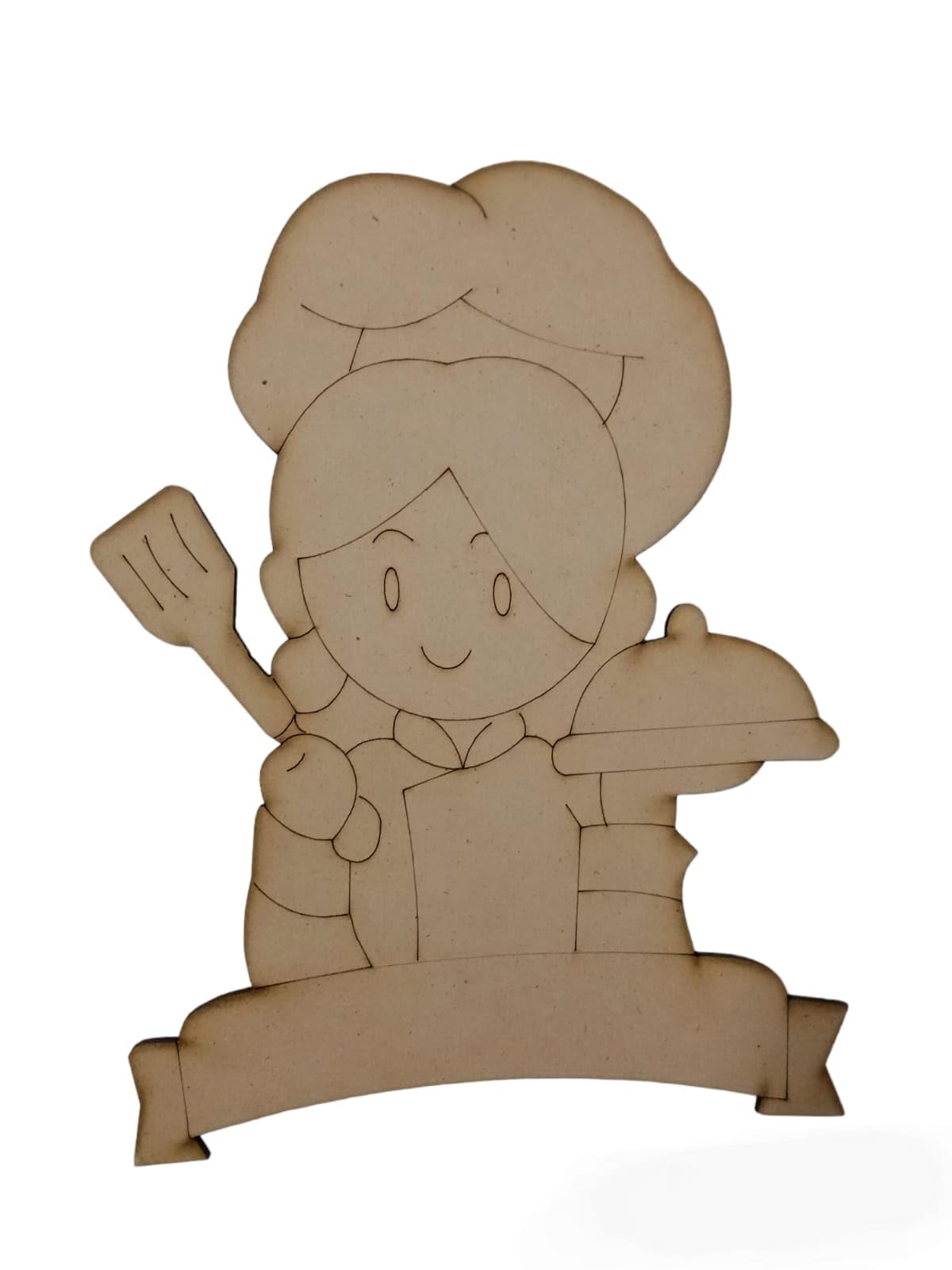 Stylocraft MDF Pre-Marked DIY Base of Chef Girl / 21 cm / 3 mm/DIY Kitchen Decor/DIY Kitchen Fridge Magnet/Ready to Paint