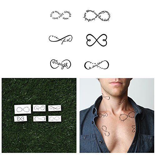 Tattify Infinity Sign Temporary Tattoos - Chin Up (Set of 12 Tattoos - 2 of each Style) - Individual Style Available and Fashionable Temporary Tattoo