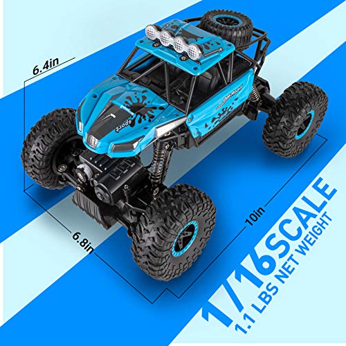RC Car, SHARKOOL 2020 Updated 2.4Ghz 4WD 1/16 Scale RC Trucks Rc Crawlers Remote Control Car with Two Rechargeable Batteries, Off Road Vehicle for Kids & Adults, Blue
