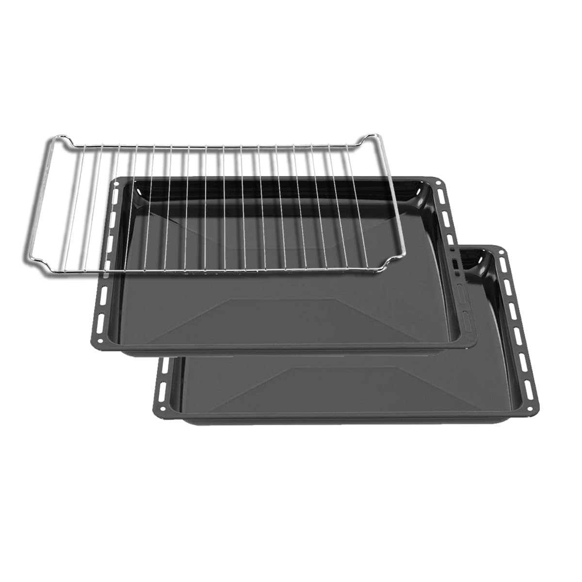 ICQN Backblech & Gitter Set 422 × 370 × 30 mm, Kompatibel mit Electrolux, AEG, IKEA, Zanussi & Juno, Emaillierte Backbleche für Backofen & Herd