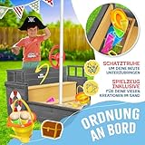 KIDIZ® Sandkasten AHOI - Piratenschiff Boot Segelschiff aus Holz Inkl. Abdeckung, Bodenplane, Sitzbank, Flaggenmast, Spielzeuge | Große Kinder Sandkiste für den Garten | Outdoor Sandbox Antrazit - 3