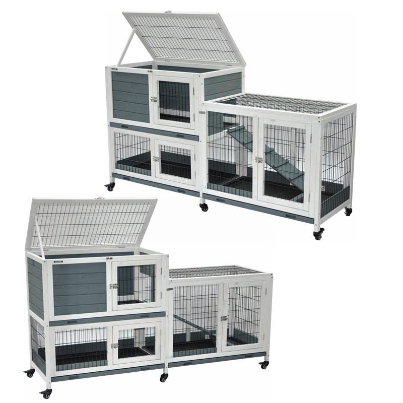 nanook Kleintierstall Nagerstall Indoor Kaninchenstall Hasenstall Meerschweinchen 146 x 89 cm - 6 x praktische Rollfüße - grau-weiß