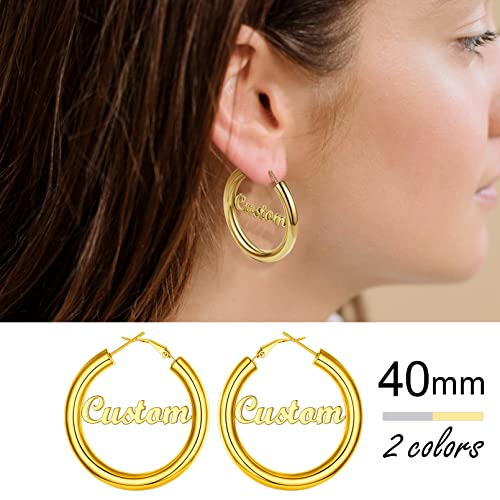 FaithHeart Personalized Custom Name Earrings for Women, Stainless Steel 18K Gold Plated Unique Hoop Ear Charms2