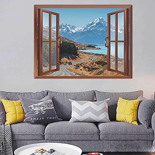 Image of CVANU Beautiful Sight of high Mountain Covered with White Snow and Flowing River Removable Faux Window Wall Sticker /Decals for Living Room Bed Room etc Cv 37