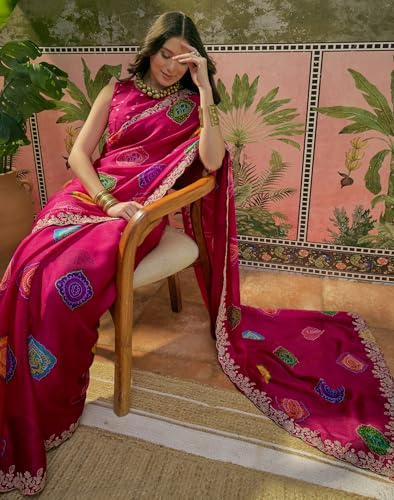 Image of SIRIL Women's Chiffon Scalloped Border Sequins Embroidery Saree with Unstitched Blouse Piece
