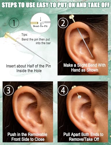 ORAZIO Push in Stud Earrings, 20G 18G Flat Back Earrings,Hypoallergenic Threadless Stud Multi-Pack, 14K Gold Plated 316L Surgical Steel Earring Sets, Push-in Cartilage Helix Tragus Nose Piercing Jewelry for Women4
