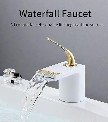 Miniatura 2 de LAJUU Grifos de lavabo, grifo mezclador de lavabo elegante grifo de baño, grifo mezclador de lavabo de agua caliente y fría, acabado cromado latón