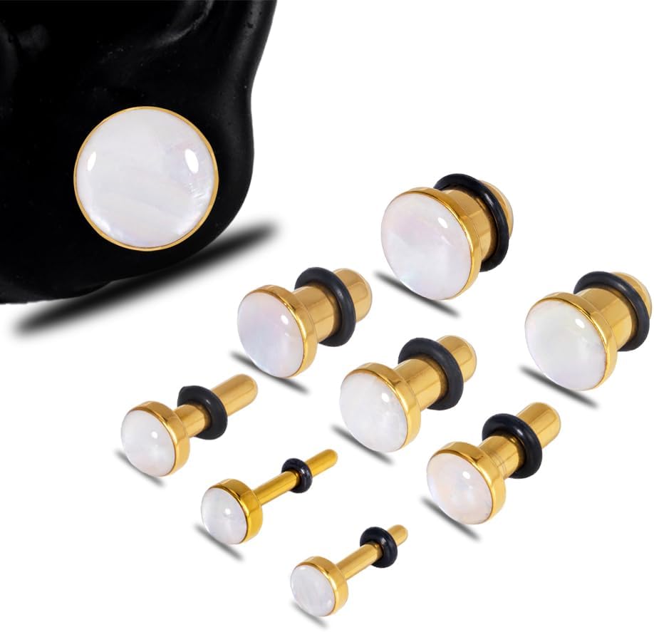 Shell Opal Ear Gauges Stretching Kit Ear Expander Plugs Short Taper Expander Solid Tunnels Body Piercing Jewelry Set