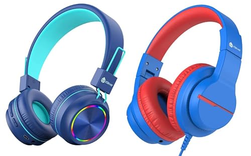 Iclever Bth03 & Hs19 Kids Headphones Bundles, Safe Volume Limited, Stereo Sound, Foldable, Adjustable Headband, Durable, Headphones For Kids For Ipad Tablet Travel School, Blue #TOP16