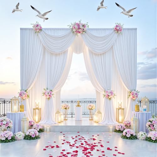 10x15ft White Backdrop Curtains for Parties - 2 Panels 5x15ft Wrinkle-Free Silky Polyester Drapes for Wedding Birthday Decorations & Graduation Background