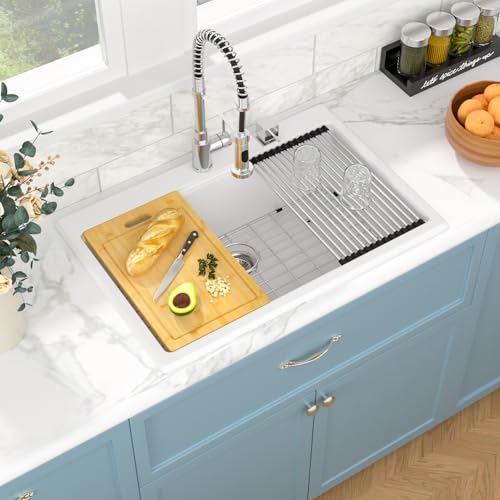 Sarlai-33-Inch-Composite-Granite-Kitchen-Sink-Drop-In-33×22-Inch-White-Kitchen-Sink-Workstation-Granite-Topmount-Sink-White-Quartz-Classic-Above-Counter-Single-Bowl-Sink-Basin Sarlai 33 Inch Composite Granite Kitchen Sink Drop In 33×22 Inch White Kitchen Sink Workstation Granite Topmount Sink White Quartz Classic Above Counter Single Bowl Sink Basin