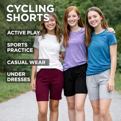 Image of T2F Girls Cotton Cycling Shorts Pack of 5 | Soft Stretch Knee Length Shorts | Comfortable for Kids