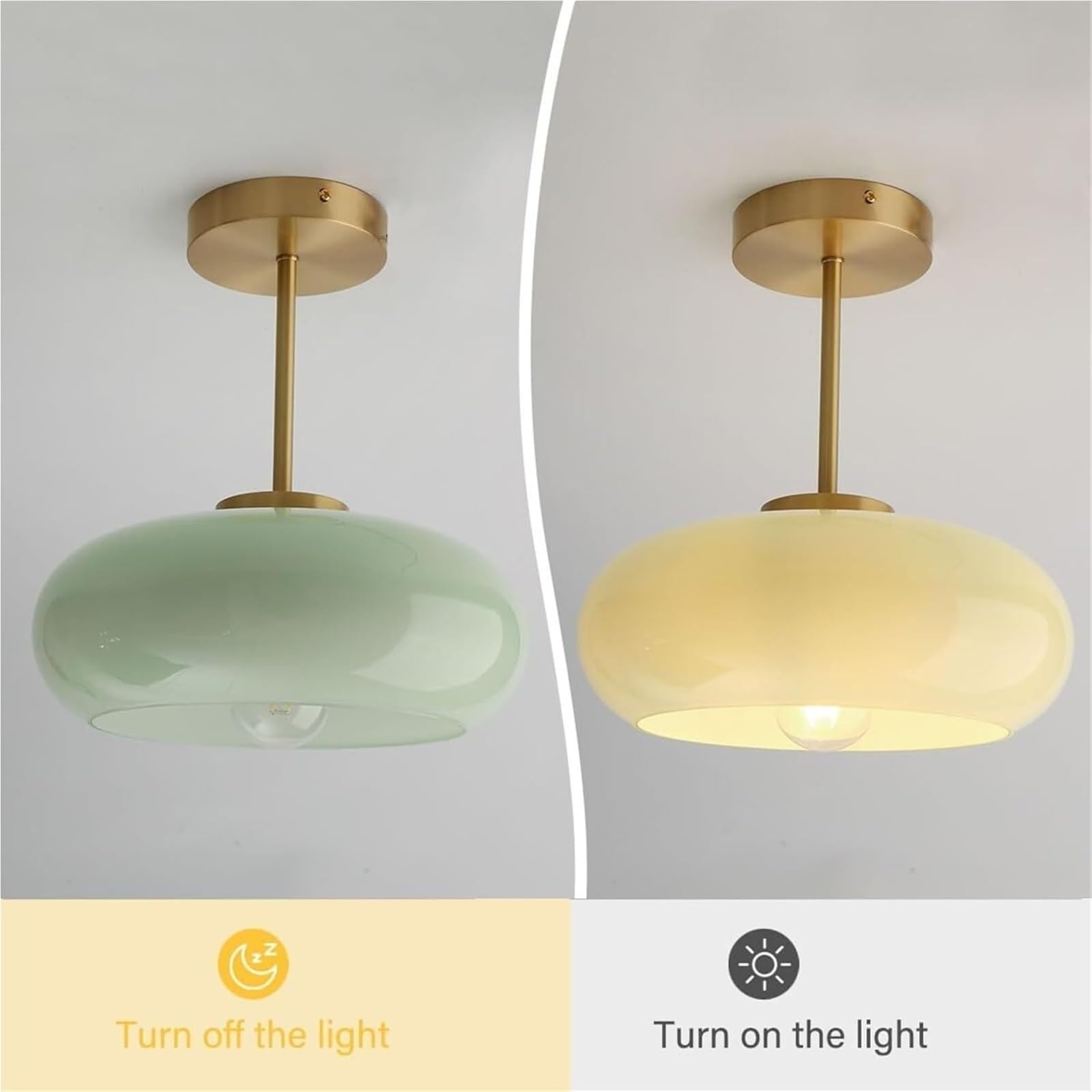 Ovale Hängelampe mit transparentem Glasschirm, Pendelleuchte, dimmbare Deckenleuchte mit Metallsockel, acht Farboptionen for die Küche im Eingangsbereich(Copper natural color+green)