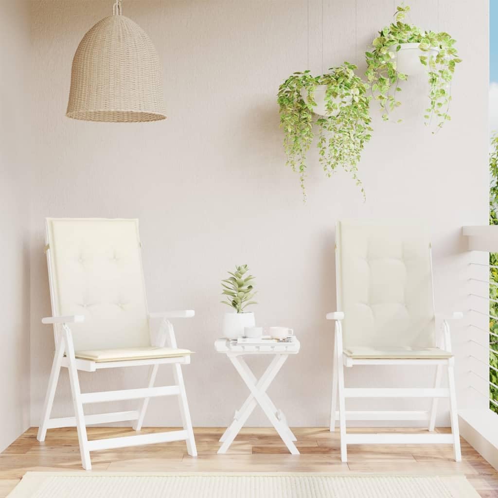 Hochlehner-Auflagen 2er-Set Creme-Meliert 120x50 cm, Polsterauflagen für Gartenstühle und Hochlehner, Weiche Stuhlkissen mit Haltebändern für Außen und Innen