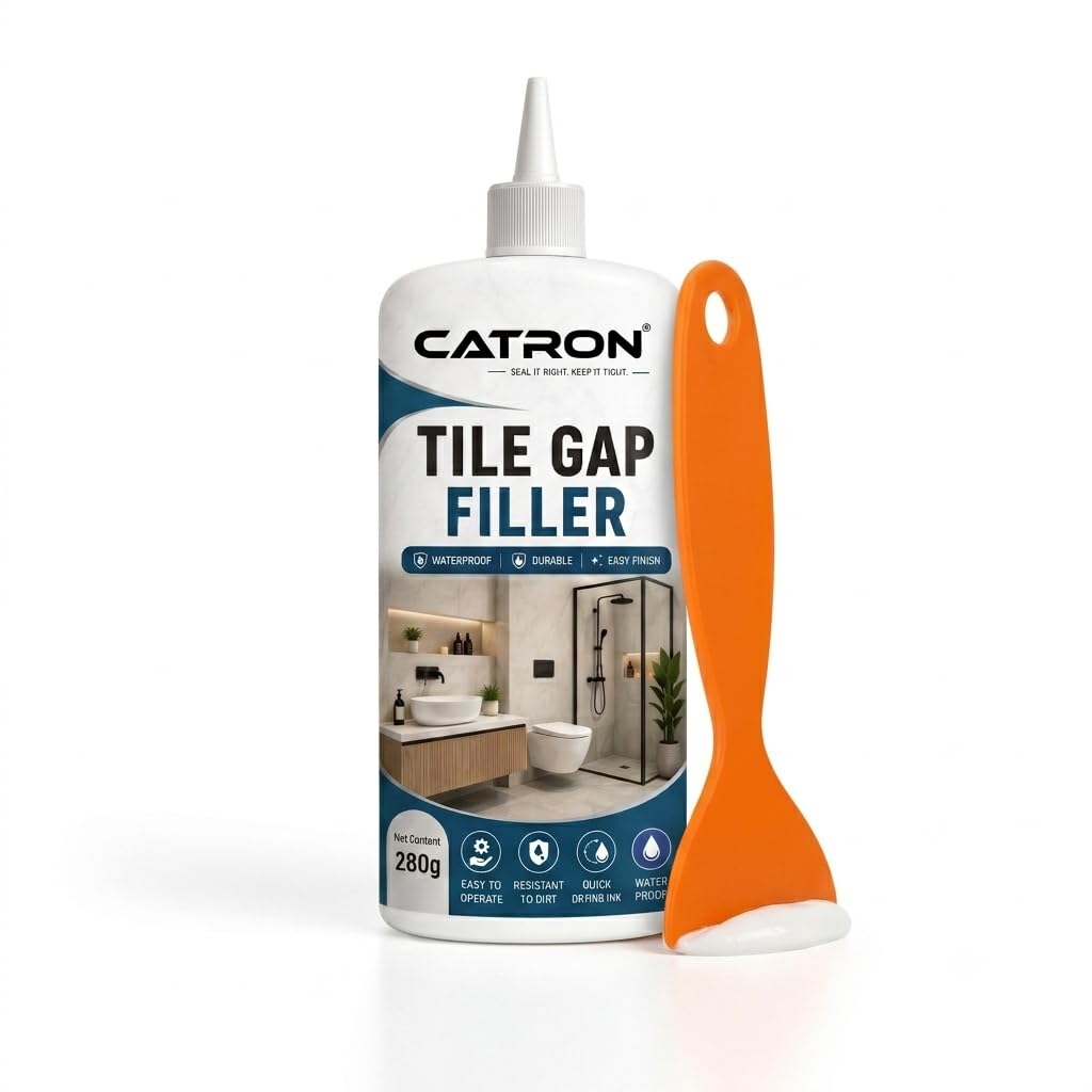 CATRON Tiles Gap Filler | Restore & Renew Tile Joints | Easy Apply Nozzle Bottle Fast-Drying Grout Sealer & Paint | Squeeze Tube for Bathroom, Shower & Kitchen Floors,Waterproof (280g)