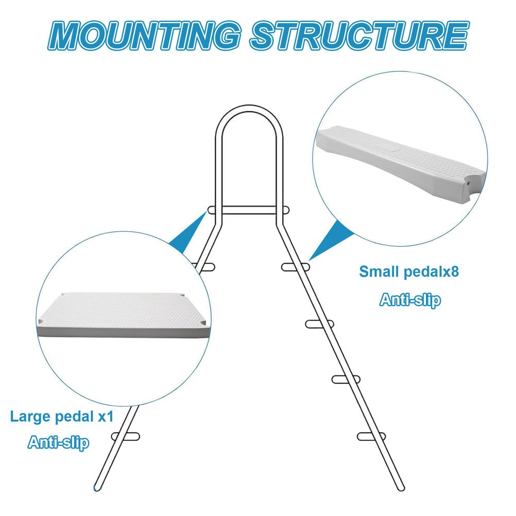 Scala per Piscina Fuori Terra 142 cm 4 gradini, Struttura in Acciaio Inossidabile 304, Scala per Ingresso e Uscita dalla Piscina, gradini in Metallo Antiscivolo a Forma di A, argentati