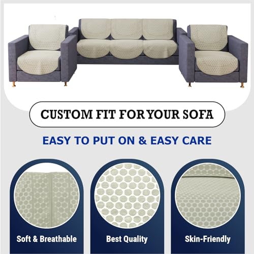 Image of Kuber Industries Sofa Cover Set | Net Slipcover for Living Room & Hall | 5-Seater Cream Dot Sofa Cover Set