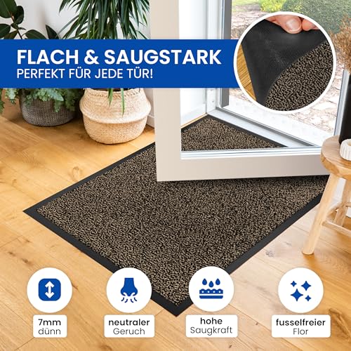 Gentle North Hochwertige Fußmatte beige-schwarz 90x120 groß für Innen & Außen - Schmutzfangmatte rutschfest, waschbar & wetterfest - Fussmatte für Eingangsbereich & Aussenbereich - Läufer Flur dünn