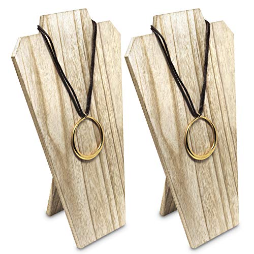 Ikee Design 2 Pcs Set Lightweight Wooden Display Bust Easel Jewelry Display for Shows, Necklace Display Stand, Jewelry Display Bust for One Necklaces,Oak Color