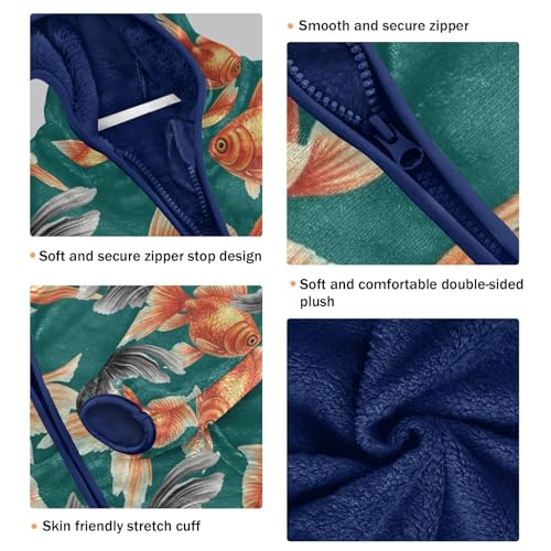 Fish Pattern on Fabric Toddler Fleece Jacket Girl Boys Hooded Fleece Jacket Coat Warm Outwear Zip-up 3-10T3