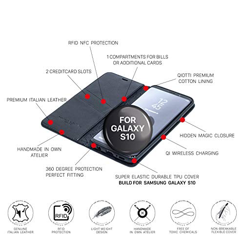 QIOTTI Hülle Kompatibel mit Galaxy S10 Ledertasche aus Hochwertigem Leder RFID NFC Schutz mit Kartenfach Standfunktion in – Bild 3