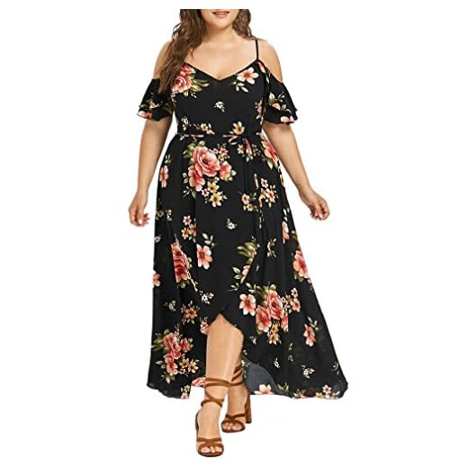 FAMILIZO -Vestidos De Fiesta Mujer Largos Elegantes Vestidos Largos De Fiesta Mujer Tallas Grandes Vestidos Manga Corta Mujer Sin Hombro Vestidos Mujer Vestidos Mujer Verano Flores (3XL, Negro)