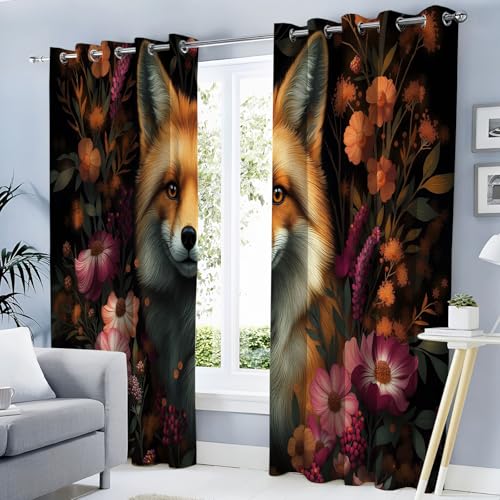 Rideaux occultants à œillets imprimés animaux fleurs orange rose