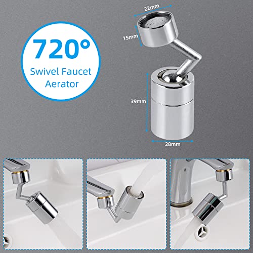 Image of 720 Degree Swivel Sink Faucet Aerator, Dual Function Kitchen Faucet Aerator, Stainless Steel, Brushed Finish, WaterSense Certified, 55 /64 Inch-27UNS Female Thread
