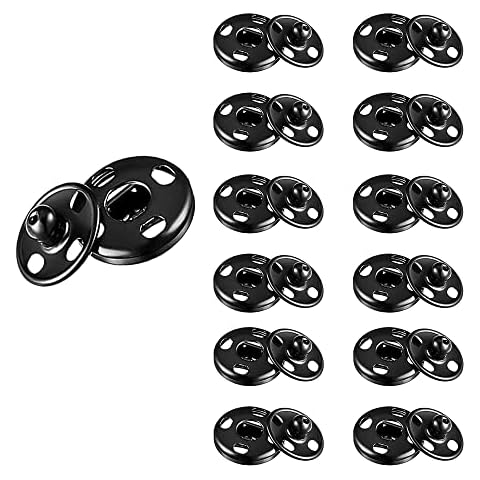 HashBag 24 Sets Metal Snap Button Clasps Fastener Press-Stud Sew on Snaps Fasteners Black Silver Press Studs for Purse Handbag Clothes Sewing Craft Supplies (7 mm, 9mm, 12mm 14mm,15mm) (7mm 24Pcs) Cover